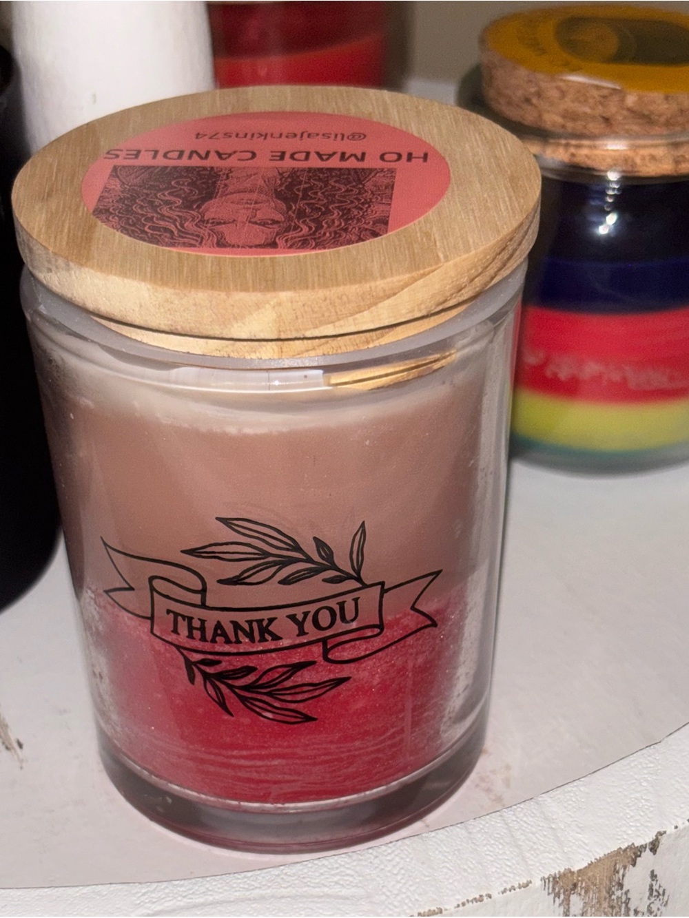 Thank You Layered Scented Candle - Pink & Cream with Wood Lid